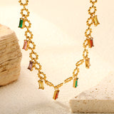 3.1*6mm square diamond mixed color accessories 7mm seven beads wreath chain *40+5cm+6mm round plate necklace Golden