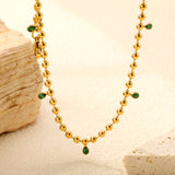 3*3.8mm teardrop emerald diamonds accessories 3mm beads chain *40+5cm+6mm round plaque Necklace Golden