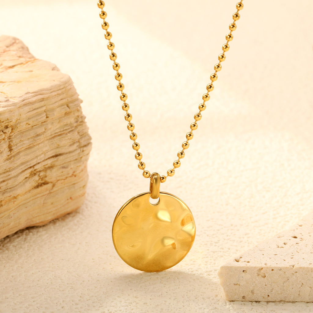 22mm Round Cake Pendant 2mm Bead Chain*40+5cm+6mm Round Plaque Necklace Golden