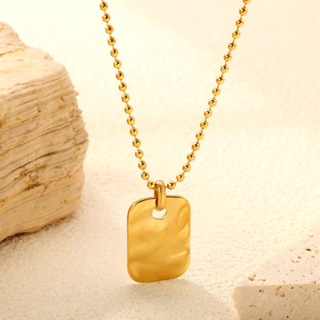 15*22mm Rectangular Pendant 2mm Bead Chain*40+5cm+6mm Round Plaque Necklace Golden