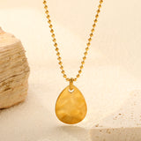 18*25mm teardrop pendant 2mm bead chain*40+5cm+6mm round plate necklace gold color