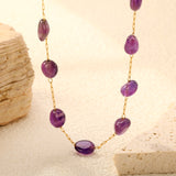 Approx. 9.5*7.4mm amethyst accessories 0.3 elongated chain 40+5cm+6mm round plate necklace gold color