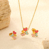 Mixed Color Butterfly Set Gold Earrings: 7.7*9.8mm Pendant: 9.4*12mm 0.3 Cross Chain 40+5cm+6mm Round Plaque