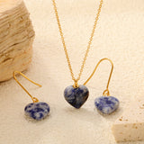 Gray/Purple/Blue Heart Stones Set Gold Earrings:12.2*12.3mm Pendant:12.2*12.3mm 0.3 Cross Chain 40+5cm+6mm Round Plaque