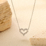 11*10mm Heart Shaped Circle with White Diamond Edge Pendant Necklace 42+5cm Steel/Golden