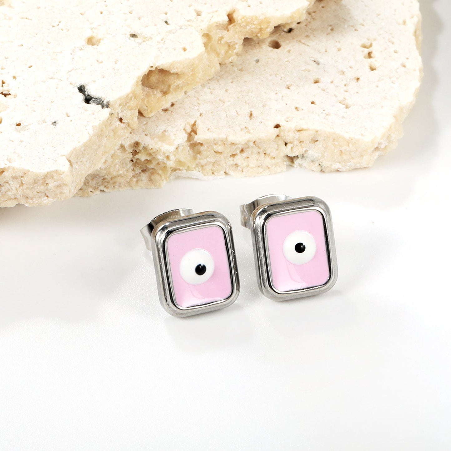 Rectangle with multi-color eyeballs multi-color bottom drop earrings 9*11mm asonjewelry
