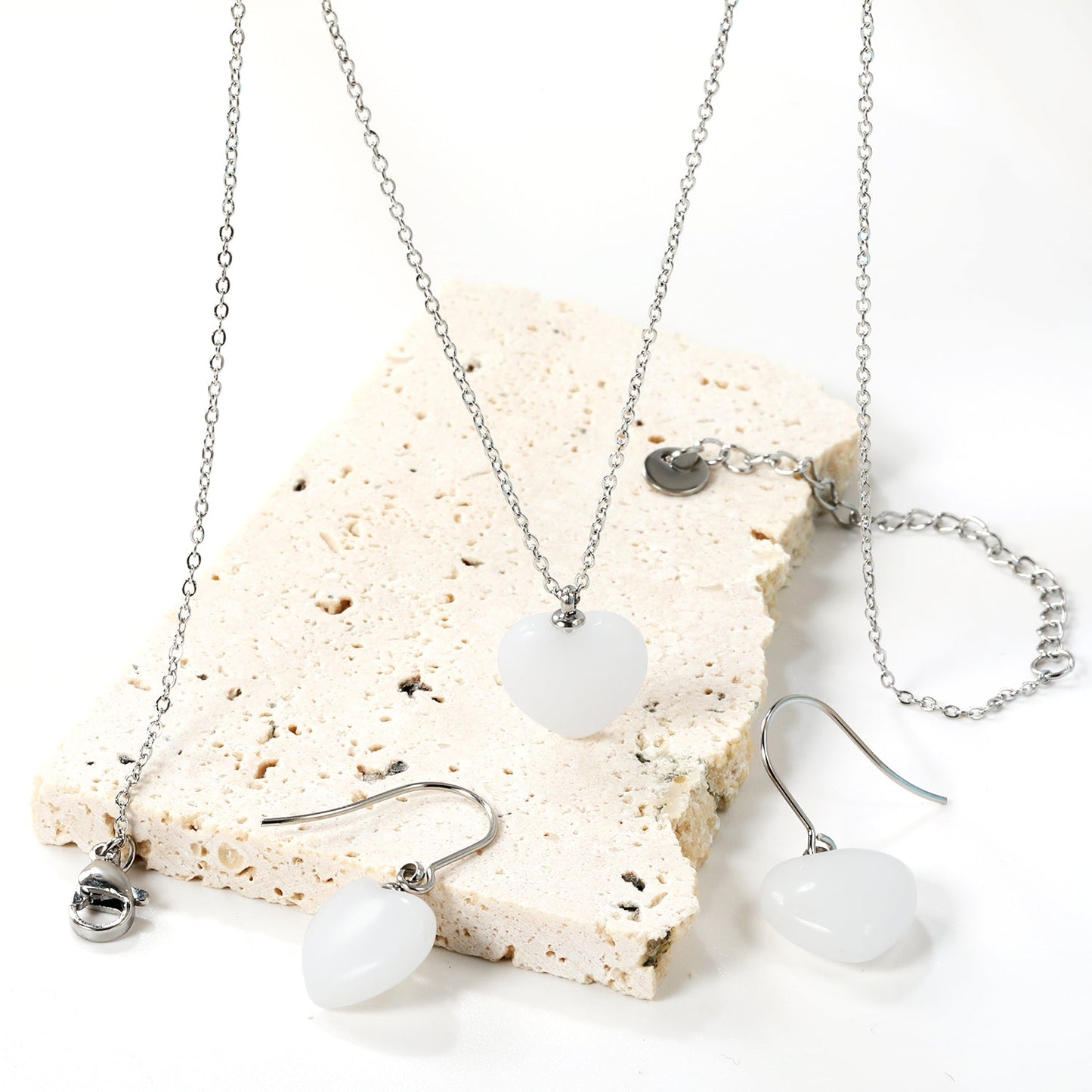 12.6*12.6mm Heart White Natural Stone Set asonjewelry