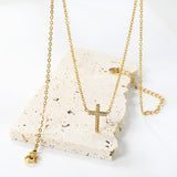 10*15mm cross with white diamond pendant necklace 42+5cm steel color/golden