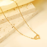 11*10mm Heart Shaped Circle with White Diamond Edge Pendant Necklace 42+5cm Steel/Golden