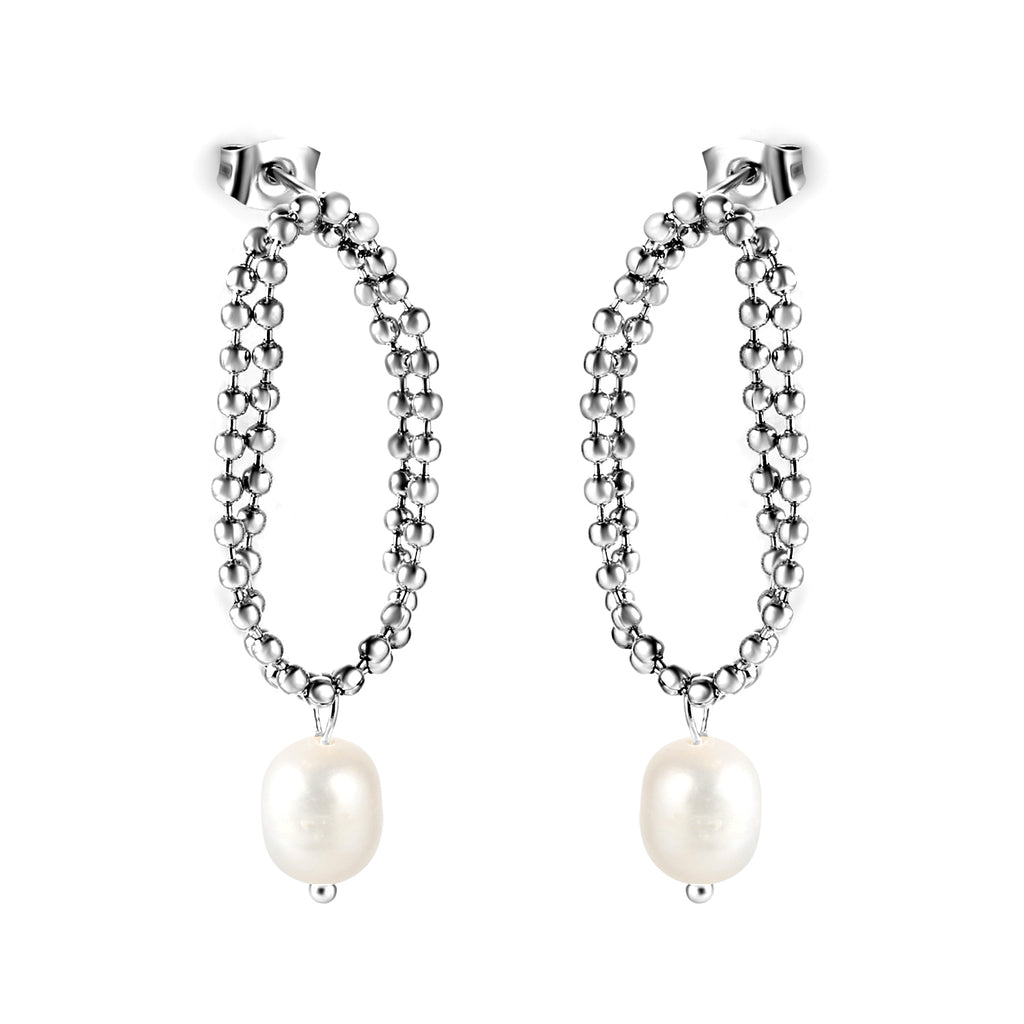 Spring 2024 Double Layers Bead Chain with White Pearls 7.5*9mm Earrings