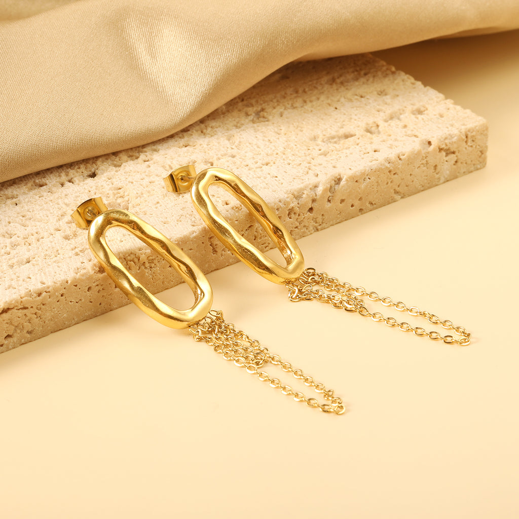 Spring 2024 13*25.5mm Oval Hoops with Matching Chain 39mm Stud Earrings