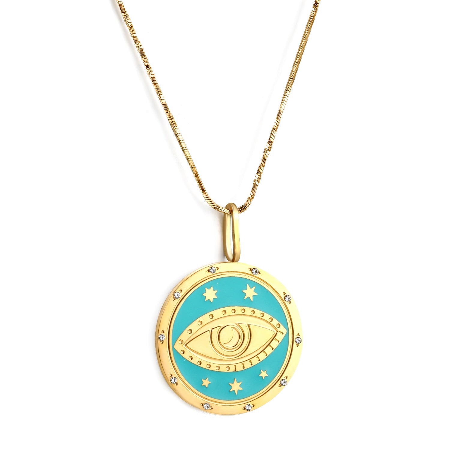 Spring 2024 Round Eyes Green Pattern Pendant 25mm Necklace 45cm asonjewelry