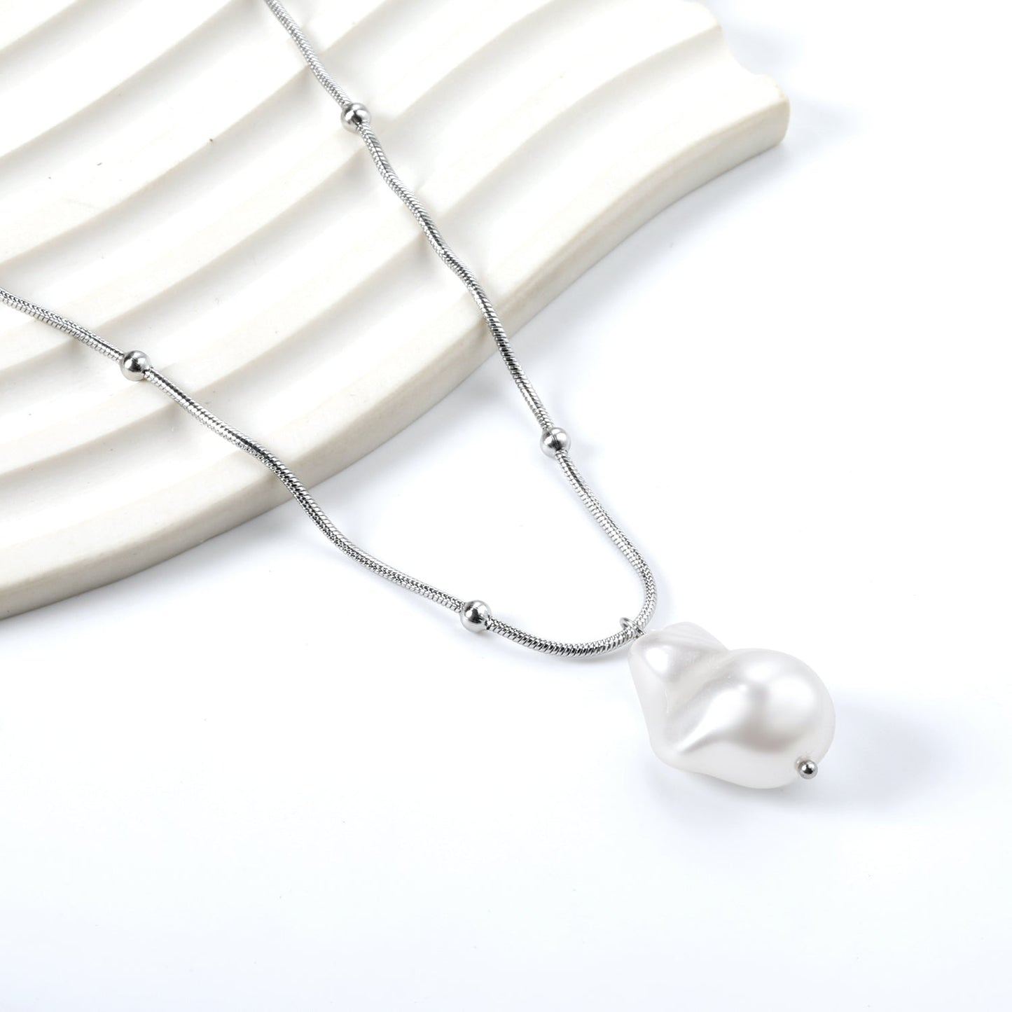 Shaped white pearl pendant 15.5*22mm necklace 45+5cm asonjewelry
