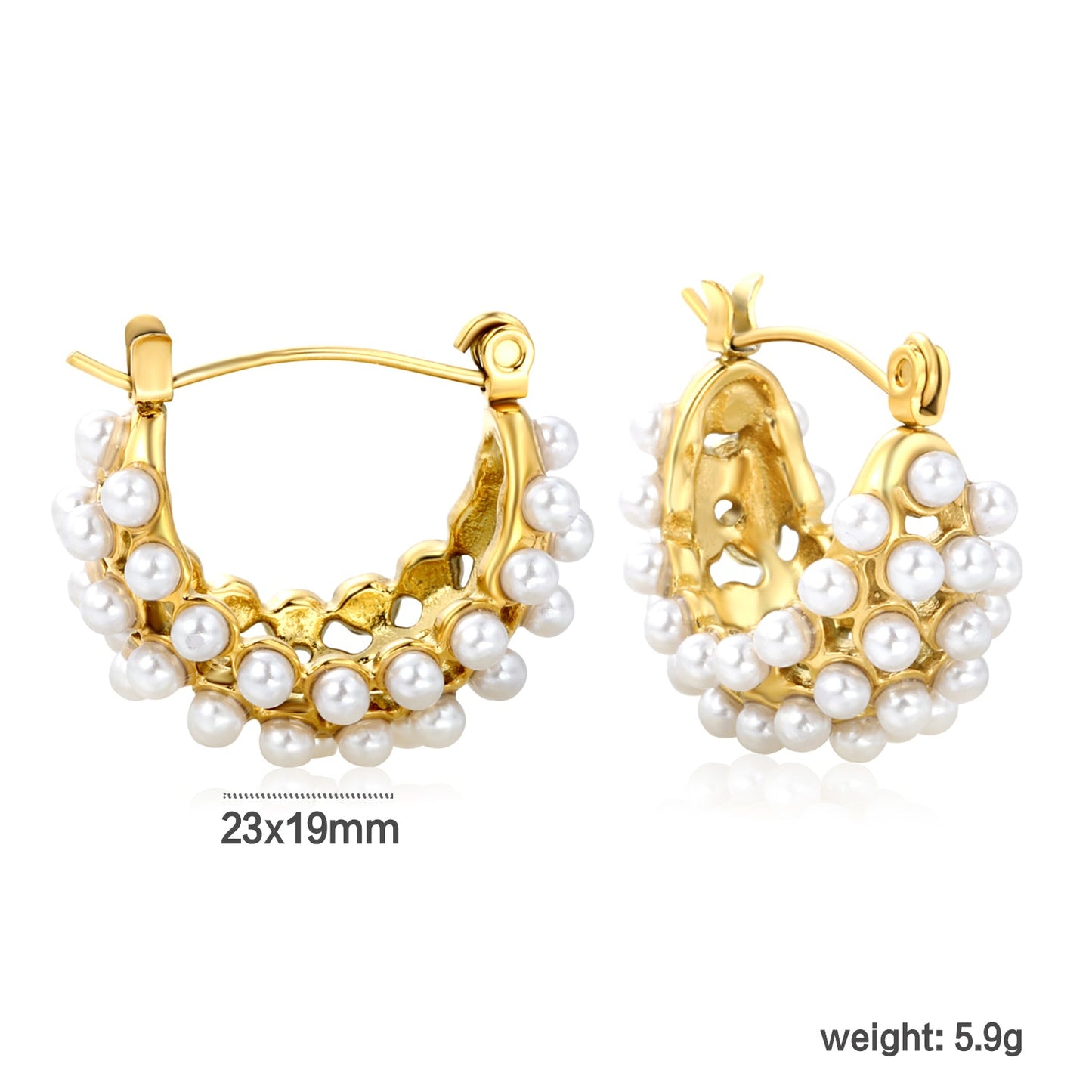 23x19mm Basket-Shaped Imitation Pearl Ear Hook, Gold asonjewelry