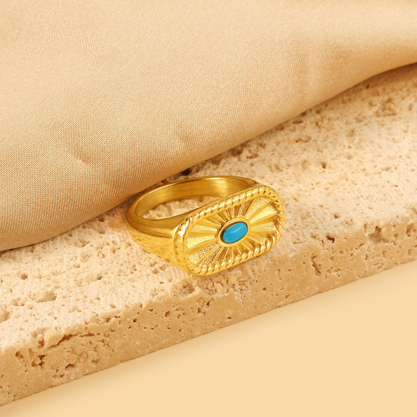 Twisted textured irregular surface set turquoise ring asonjewelry