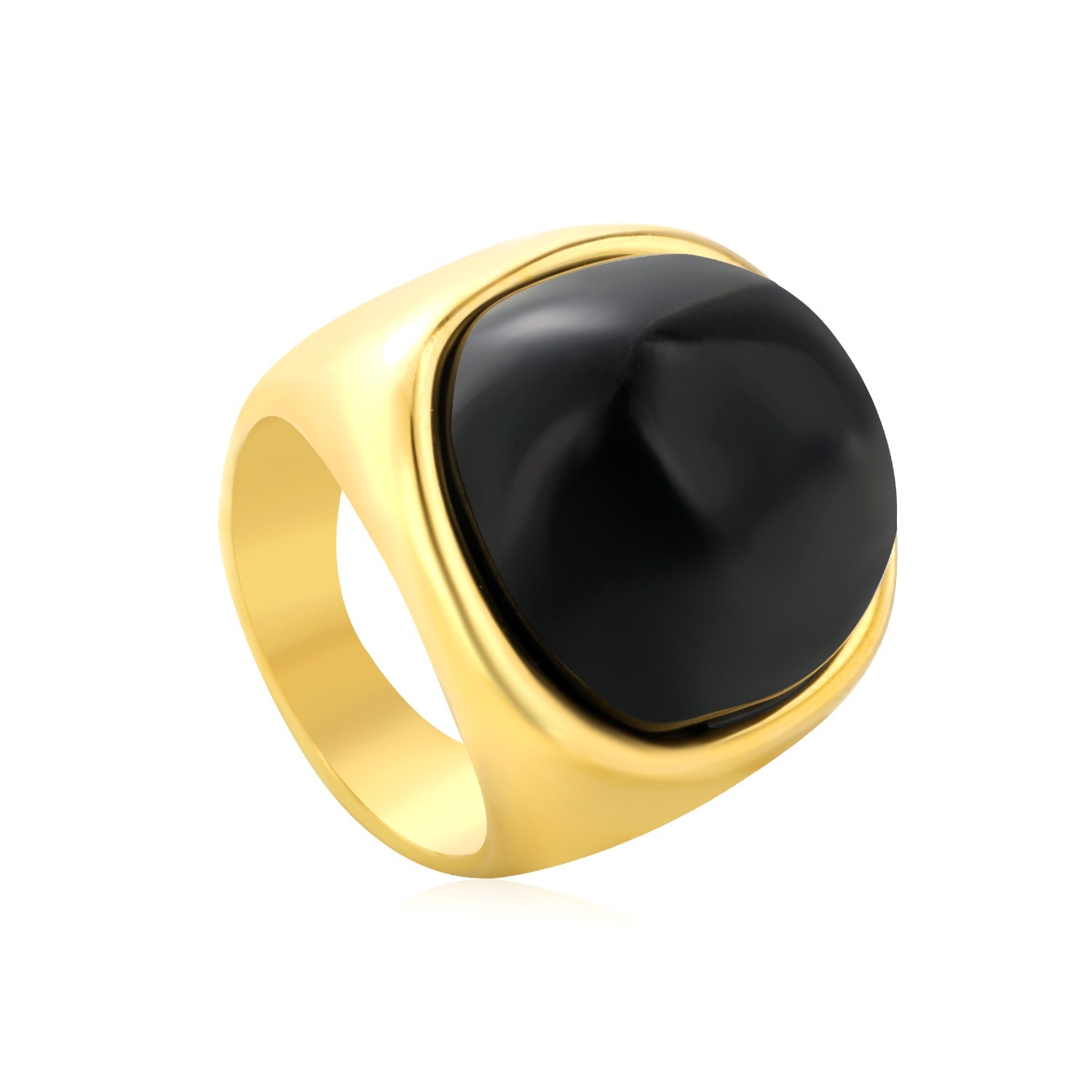 24mm Gold Ring with Square Black Onyx asonjewelry