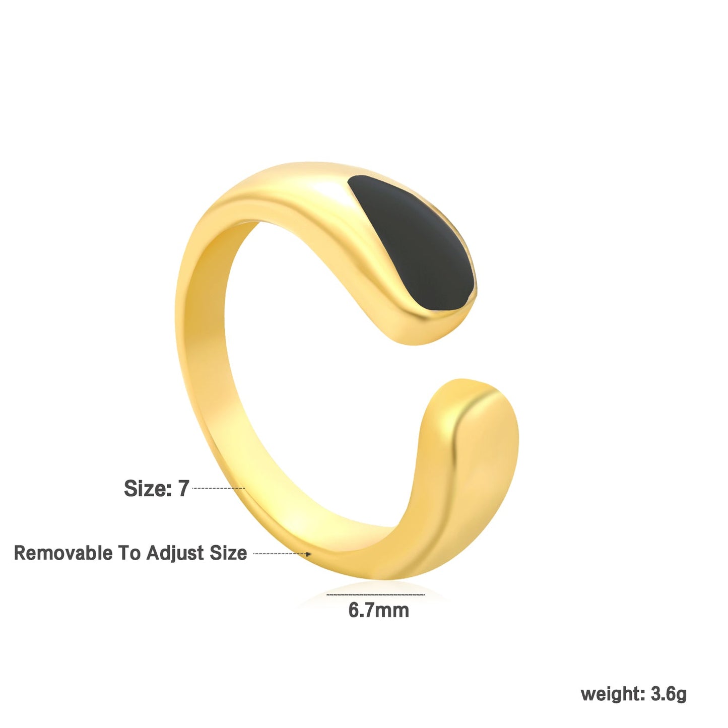 6.7mm Gold Open Ring with Geometric Water - Drop & White/ Black Enamel asonjewelry
