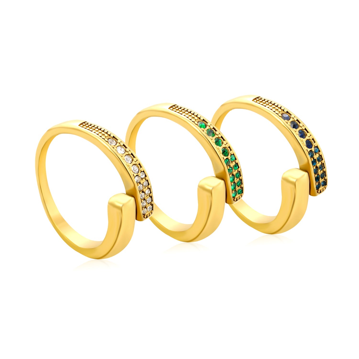 9.1mm Gold Open Ring with Irregular Double - Row White Diamonds/Purple/Blue/Emeralds asonjewelry