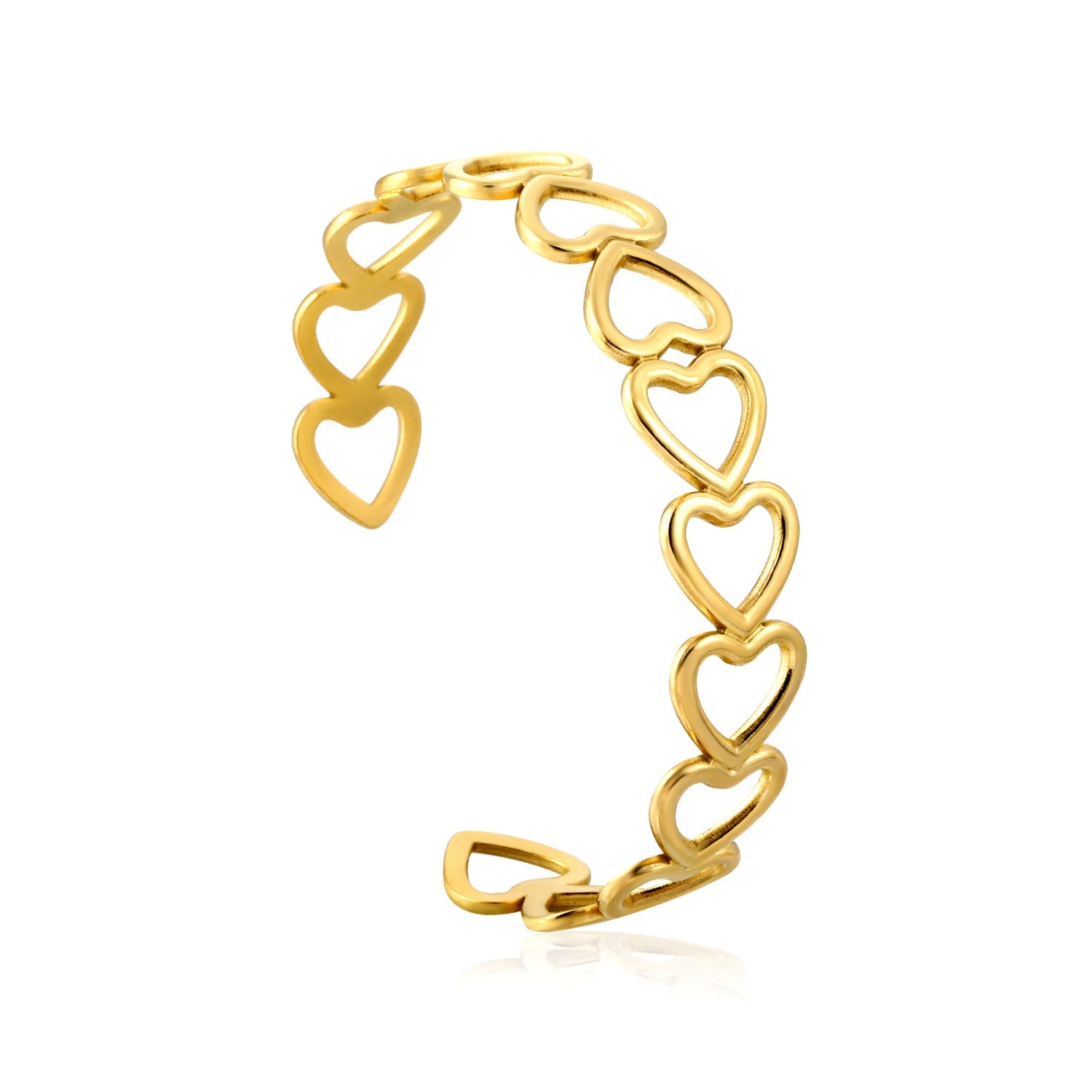 Bracelet with multiple openings in the shape of hollowed-out hearts linked together. asonjewelry