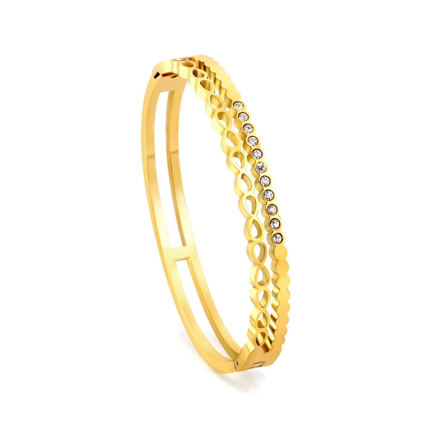 Gold-colored double stranded bracelet with diamonds asonjewelry