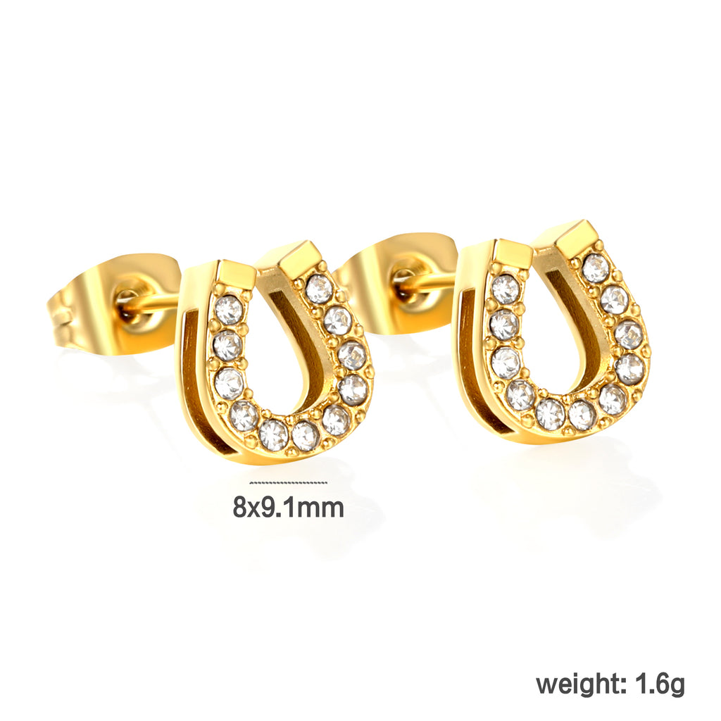 3 pairs of 8*9.1mm U-shaped white diamond stud earrings Gold