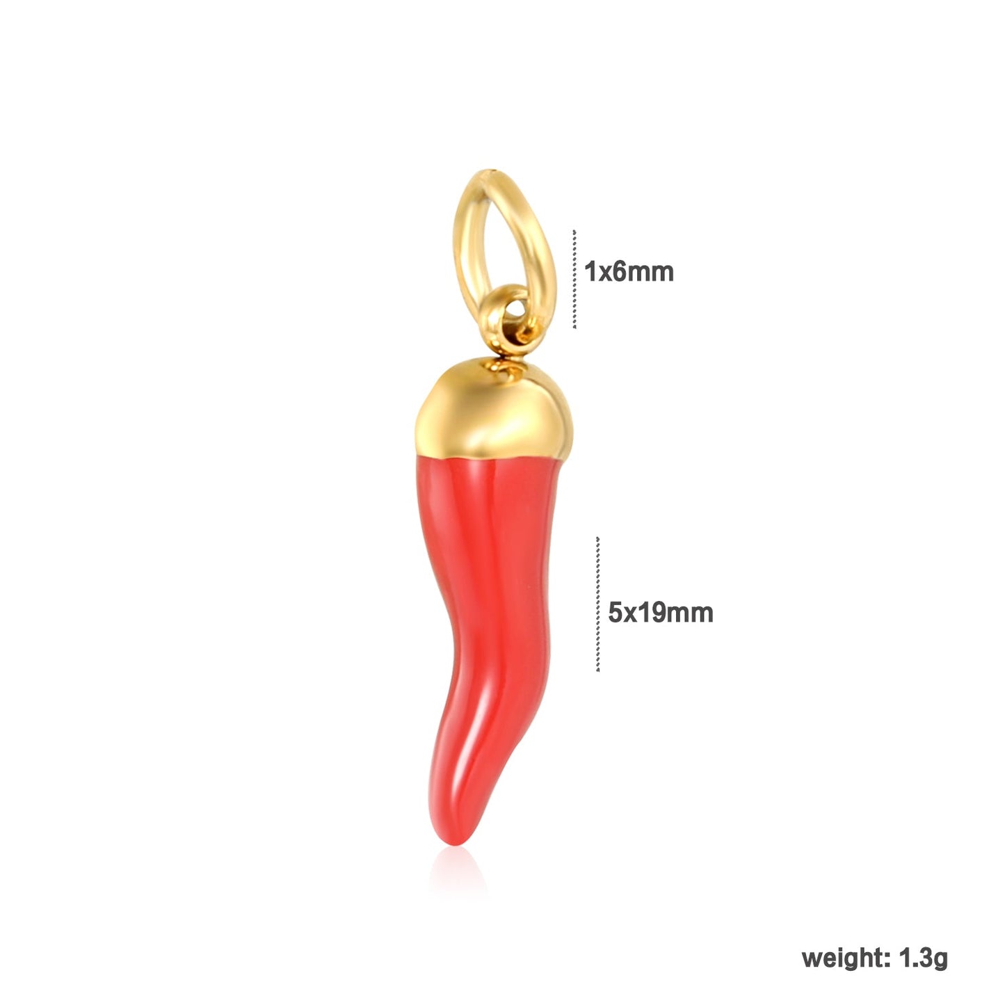 Red chili pepper 5x19mm clasp 1x6 open ring accessory, gold (no necklace) asonjewelry