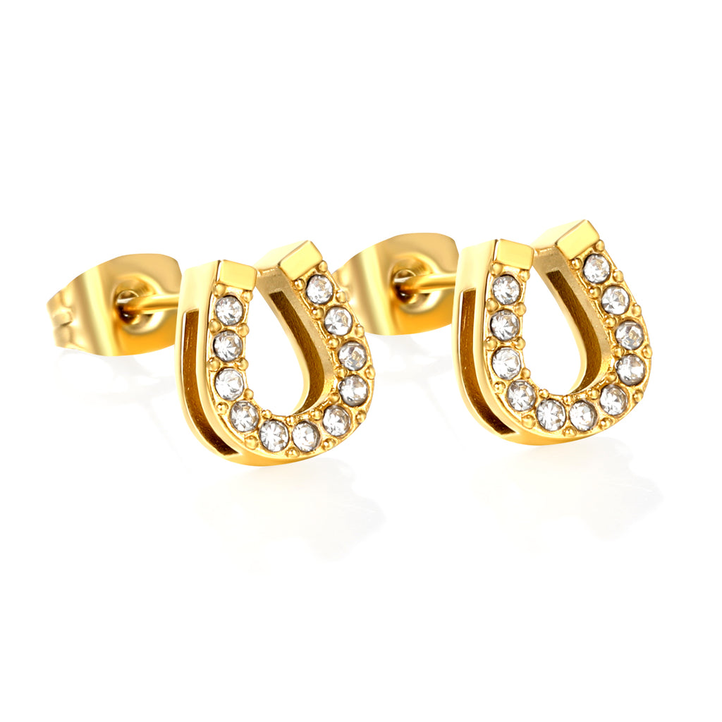 3 pairs of 8*9.1mm U-shaped white diamond stud earrings Gold