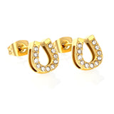 3 pairs of 8*9.1mm U-shaped white diamond stud earrings Gold