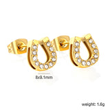 3 pairs of 8*9.1mm U-shaped white diamond stud earrings Gold