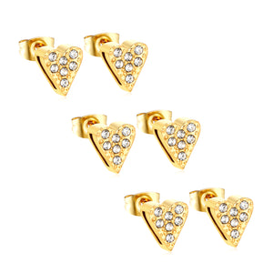 3 pairs of 8*9mm heart-shaped white diamond stud earrings Gold
