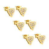3 pairs of 8*9mm heart-shaped white diamond stud earrings Gold