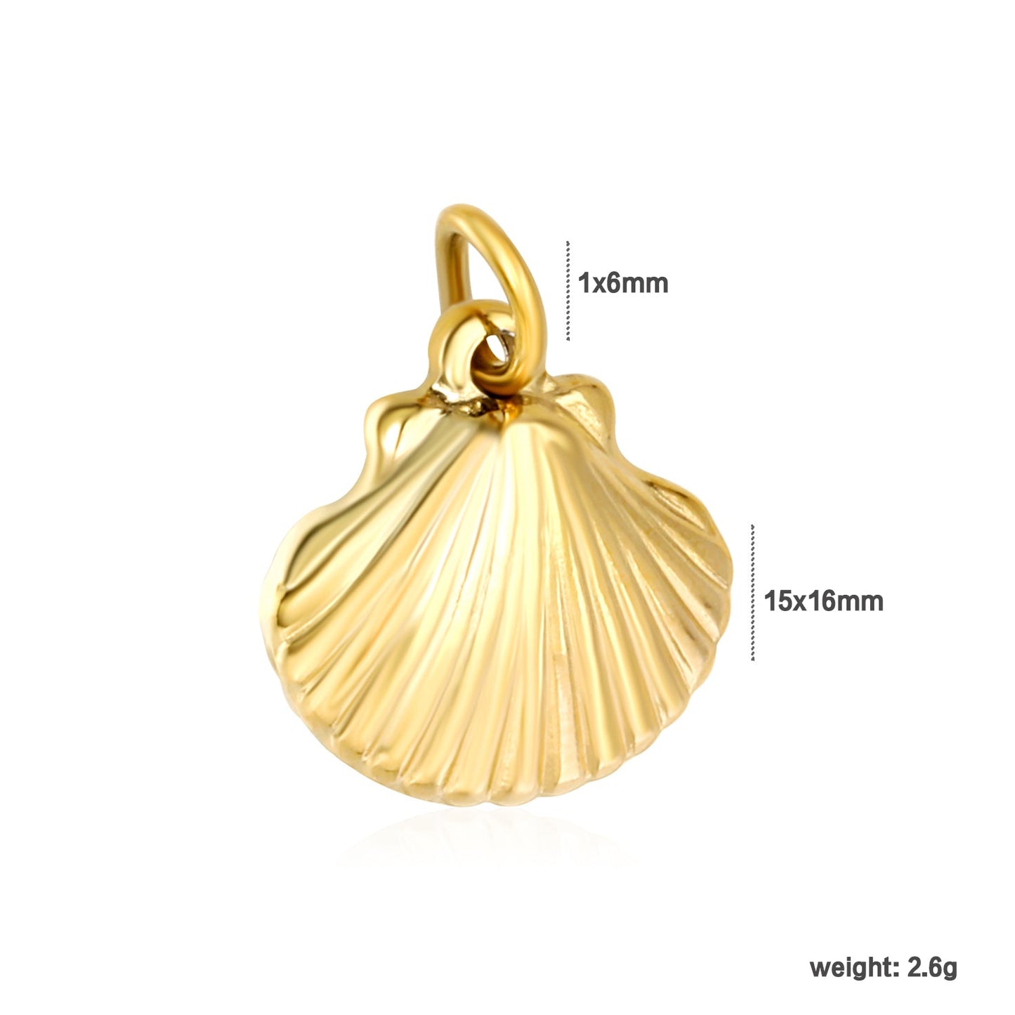 Shell 15x16mm with 1x6 open rings, accessories in gold (no necklace) asonjewelry