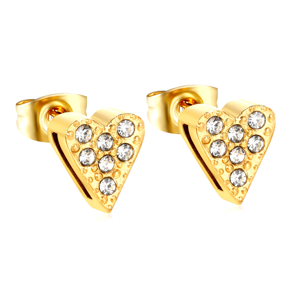3 pairs of 8*9mm heart-shaped white diamond stud earrings Gold