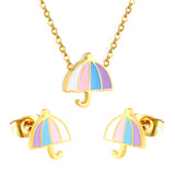 Umbrella set steel color/golden stud earrings: 9.3*10.3mm pendant: 11*12.1mm0.3 cross chain 42+5cm+6mm round plate