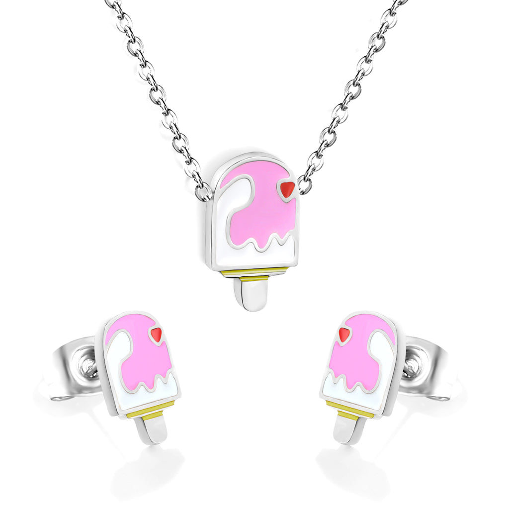 Ice-cream Set Steel / Gold Earrings: 5.9*10.2mm Pendant: 6.9*12mm 0.3 Cross Chain 42+5cm+6mm Round Plaque