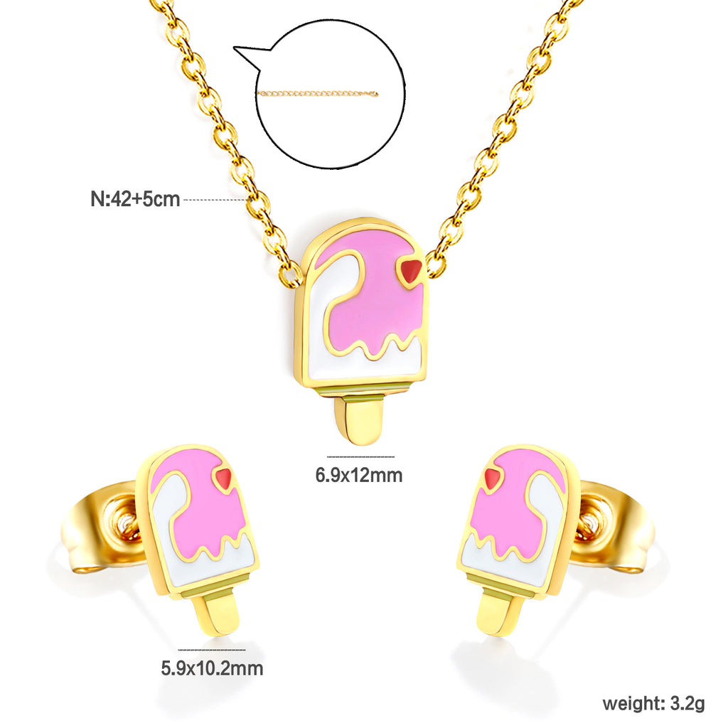Ice-cream Set Steel / Gold Earrings: 5.9*10.2mm Pendant: 6.9*12mm 0.3 Cross Chain 42+5cm+6mm Round Plaque