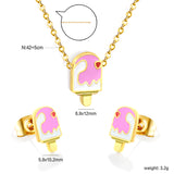 Ice-cream Set Steel / Gold Earrings: 5.9*10.2mm Pendant: 6.9*12mm 0.3 Cross Chain 42+5cm+6mm Round Plaque