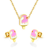 Ice-cream Set Steel / Gold Earrings: 5.9*10.2mm Pendant: 6.9*12mm 0.3 Cross Chain 42+5cm+6mm Round Plaque