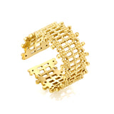 Golden Grid Pattern Stainless Steel Open Ring