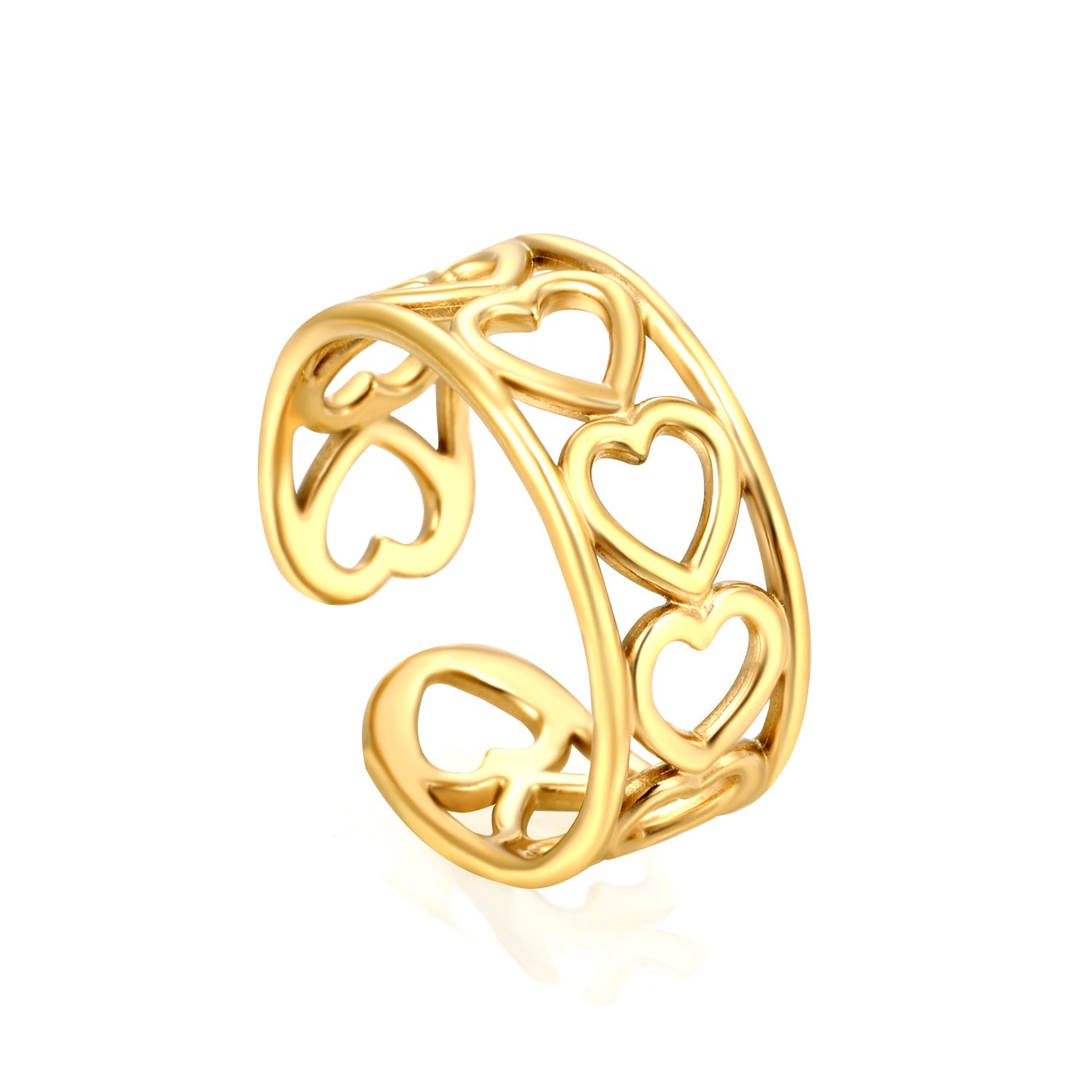 Golden Heart-Shaped SS Open Ring Hollow Motifs asonjewelry