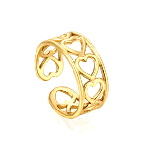Golden Heart-Shaped SS Open Ring Hollow Motifs