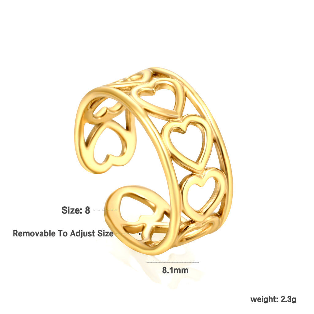 Golden Heart-Shaped SS Open Ring Hollow Motifs