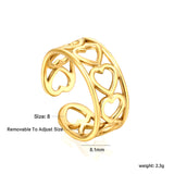 Golden Heart-Shaped SS Open Ring Hollow Motifs