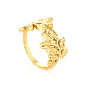 Golden Leaf Design SS Open Ring (Botanical Patterns)