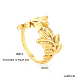 Golden Leaf Design SS Open Ring (Botanical Patterns)