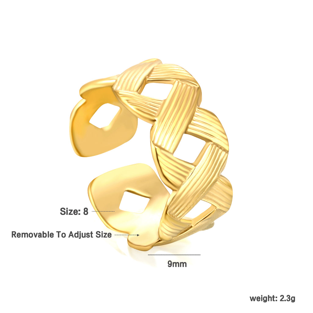 Golden Braided SS Open Ring (Cross-Braided Design)