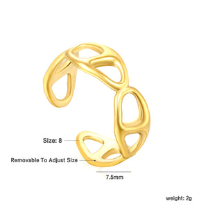 Grid Pattern Stainless Steel Open Ring - Vintage Industrial Style