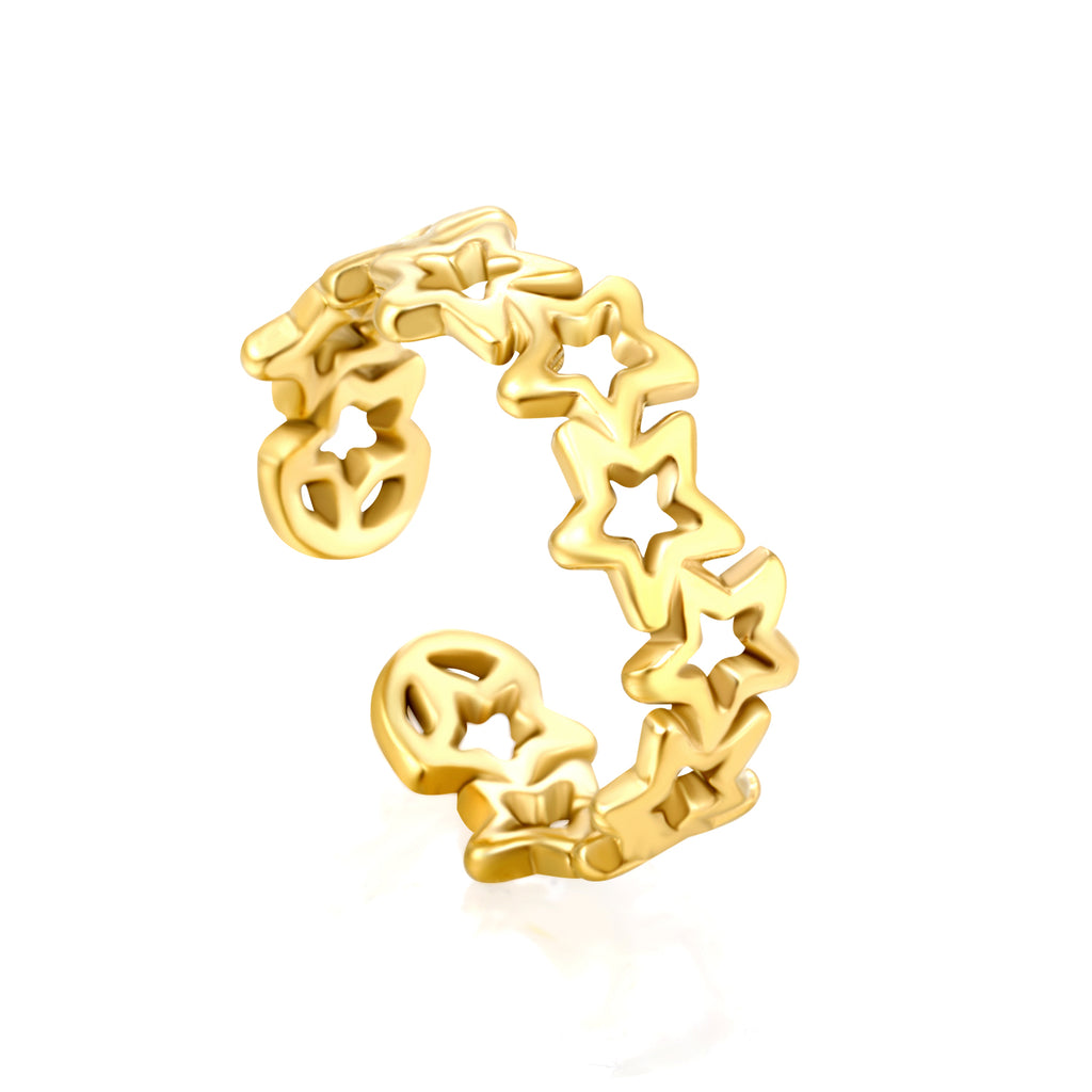 Golden Star Pattern SS Open Ring (Trendy Star-Circle)
