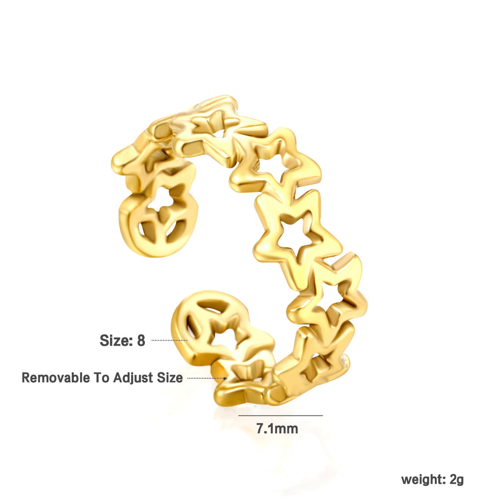 Golden Star Pattern SS Open Ring (Trendy Star-Circle)