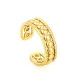 Woven Pattern SS Open Ring - Textured Braided Vintage Design